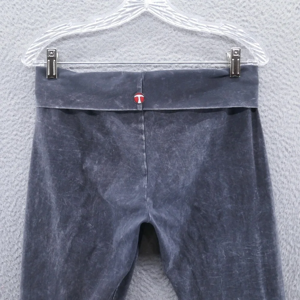 TParty Women Charcoal Mineral Wash Fold Over Waistband Yoga Leggings Size L